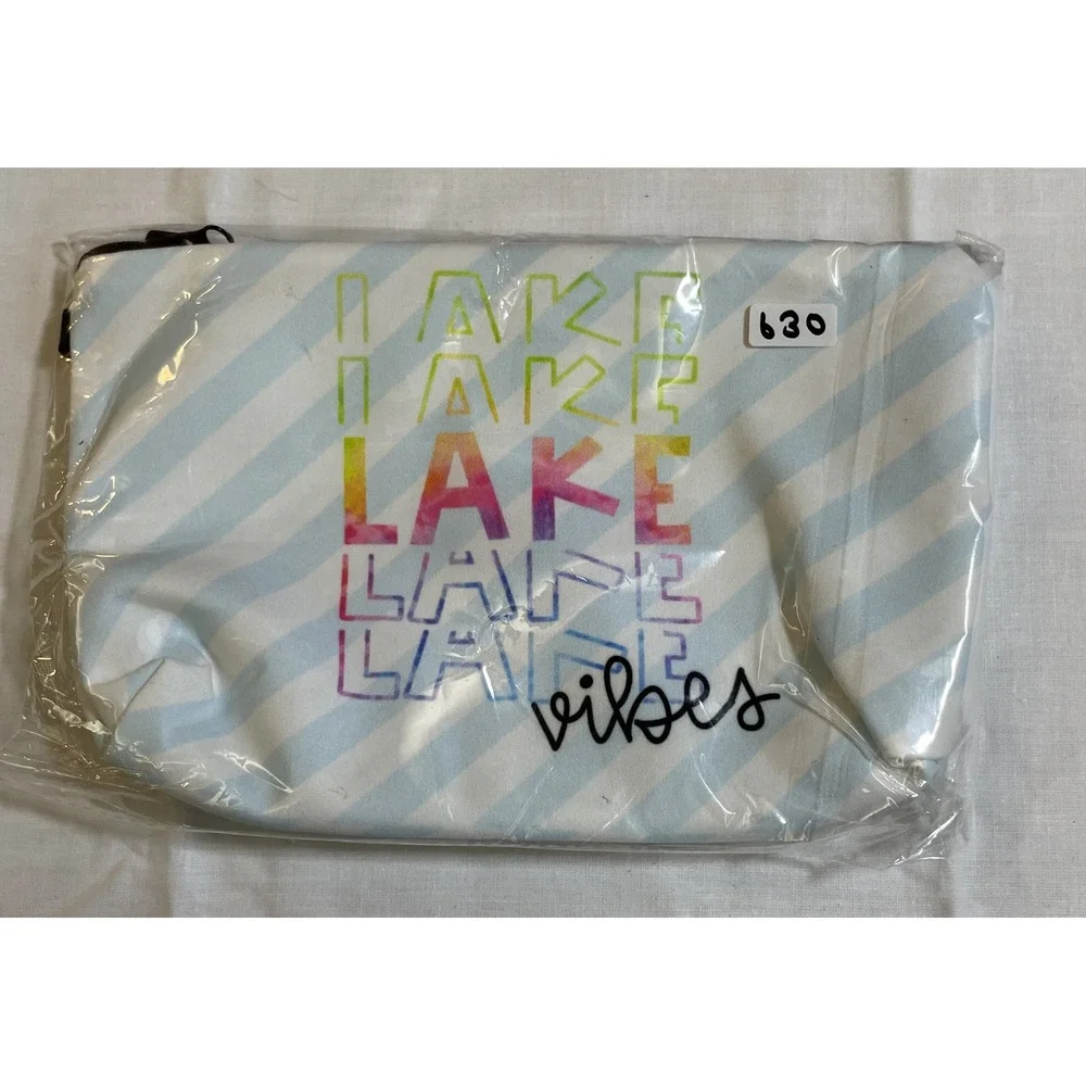 The Pouch Cosmetic Bag Blue NWT Lake Vibes Striped Travel Case